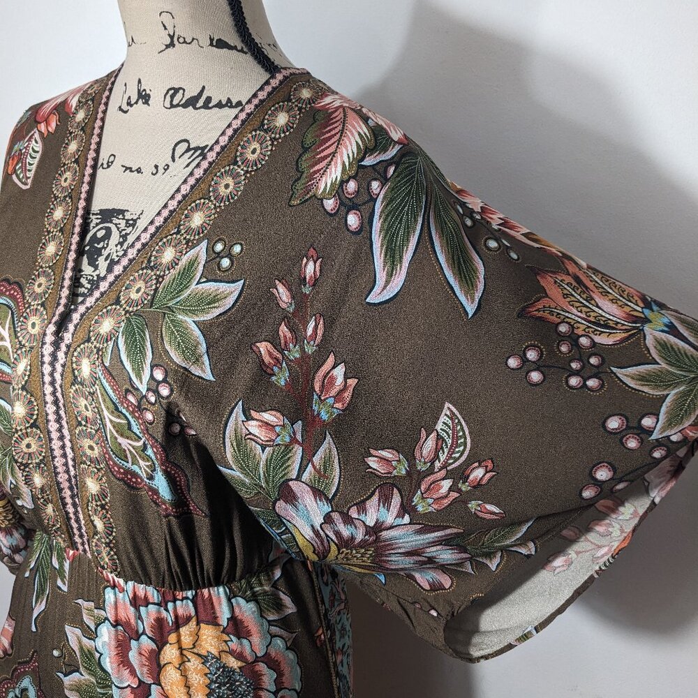 Farm Rio Valentina Maxi Dress Floral Brown V-Neck Multi Size XS - Picture 5 of 16